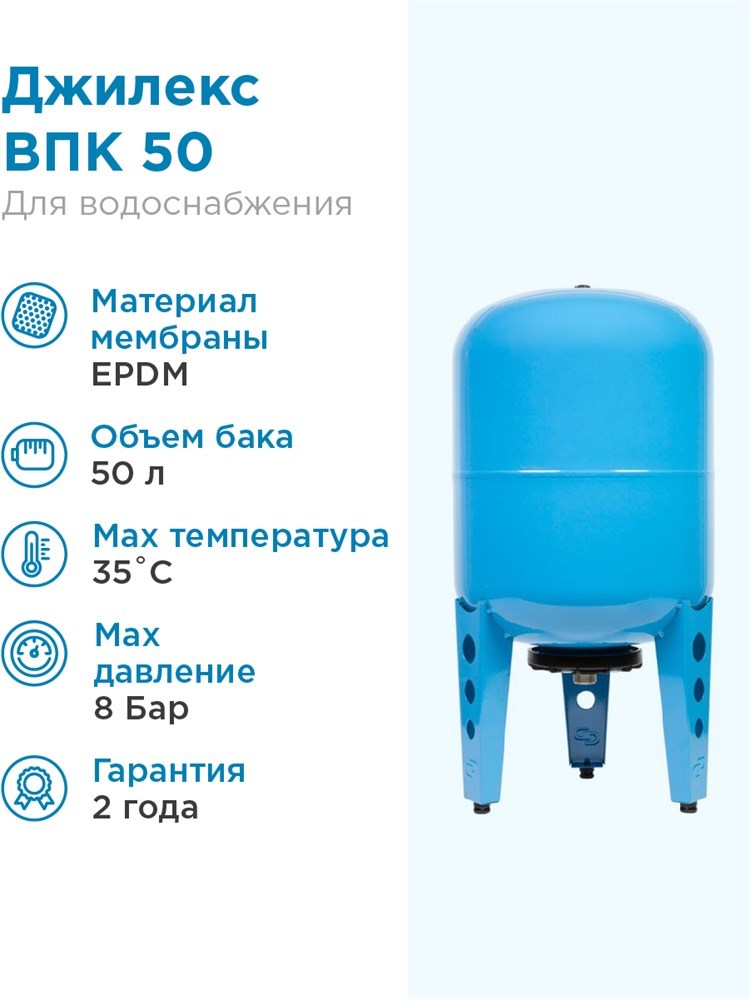 Гидроаккумулятор для водоснабжения 50л Джилекс ВПк 50 синий, вертикальный