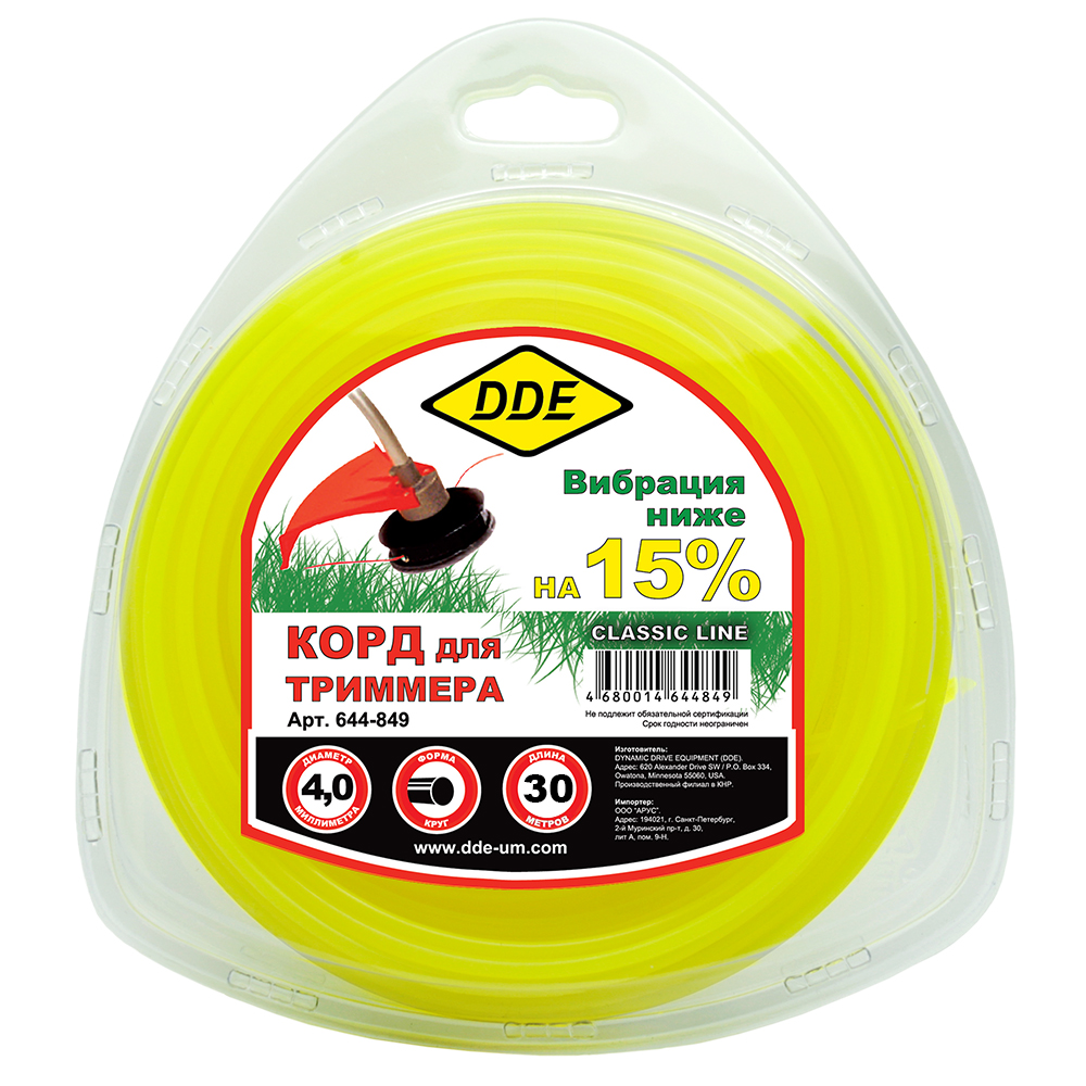 картинка Корд триммерный DDE Classic line (круг, диаметр 4,0 мм, длина 30 м)