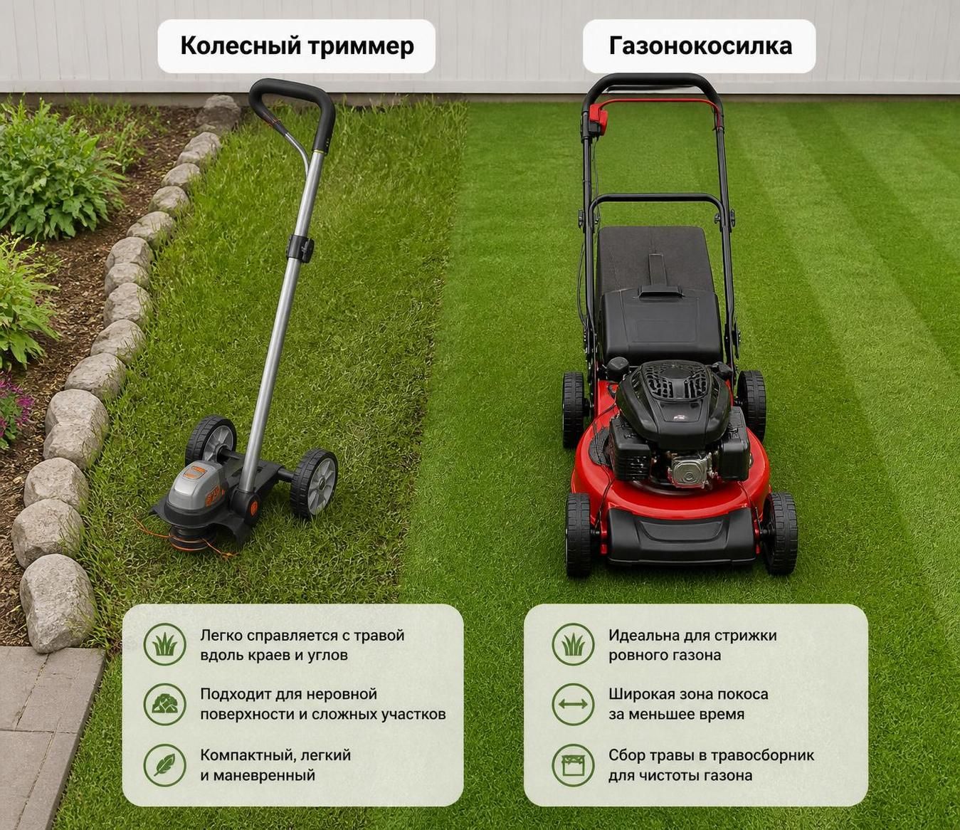 Что лучше колесный триммер или газонокосилка